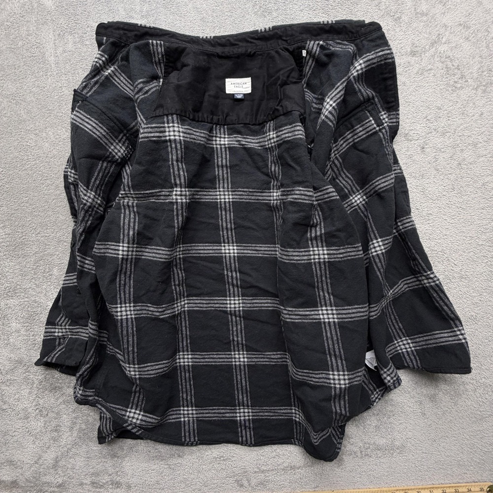 American Eagle‎ Shirt Mens XL Black Plaid Flannel Button Front Casual Pockets - Picture 2 of 12